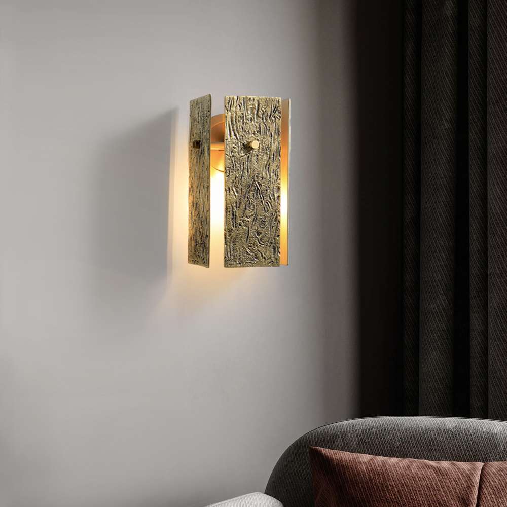 Modern Brass Bark Texture Vouvray Sconce With Brass Circular Backplate - view 4