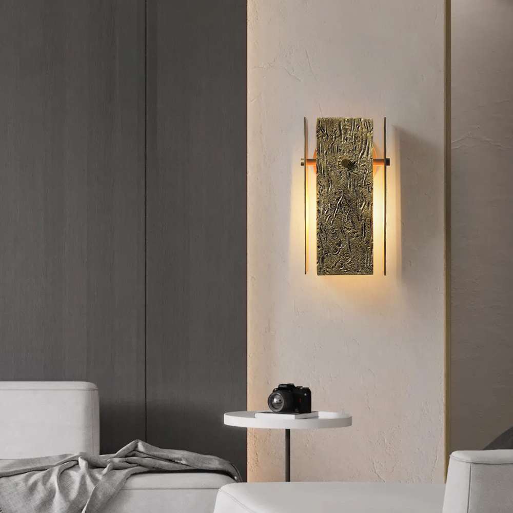 Modern Brass Bark Texture Vouvray Sconce With Brass Circular Backplate - view 5