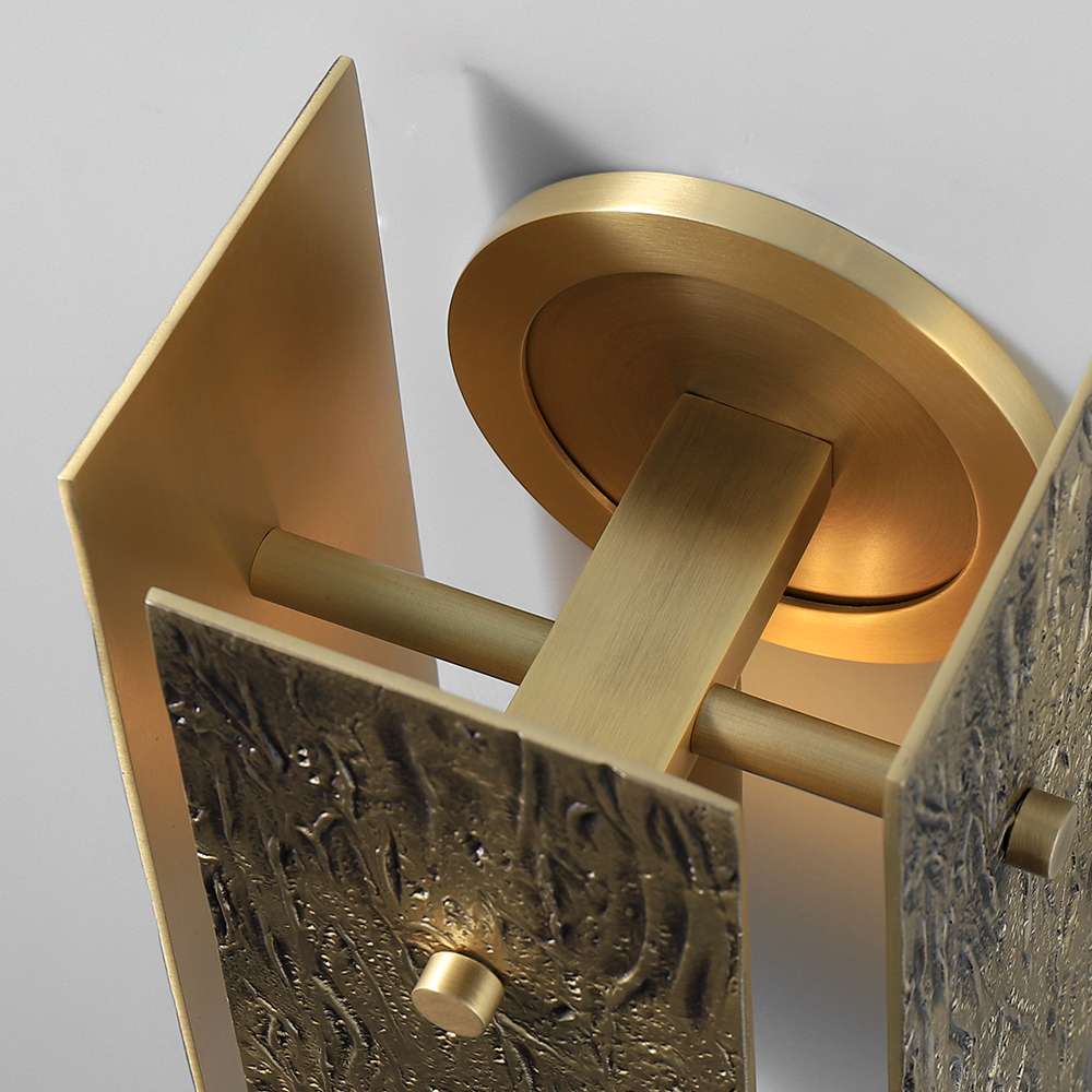 Modern Brass Bark Texture Vouvray Sconce With Brass Circular Backplate - view 6