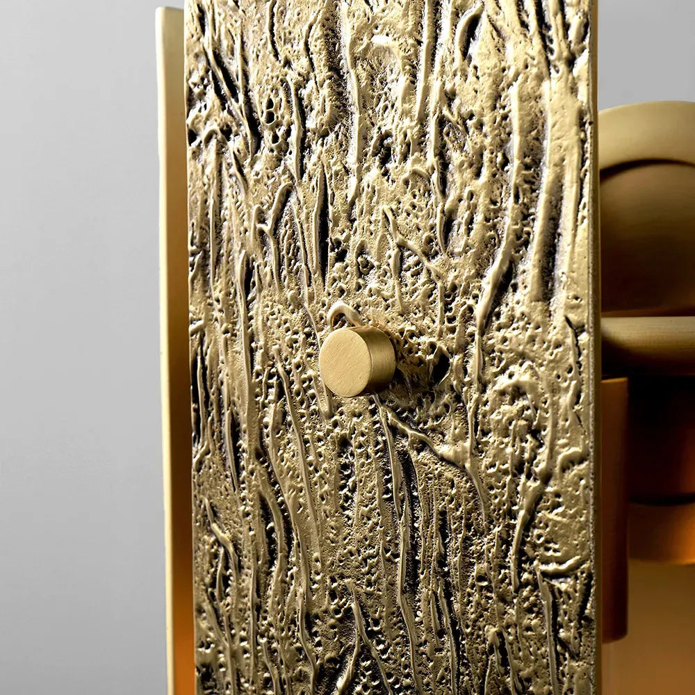 Modern Brass Bark Texture Vouvray Sconce With Brass Circular Backplate - view 8