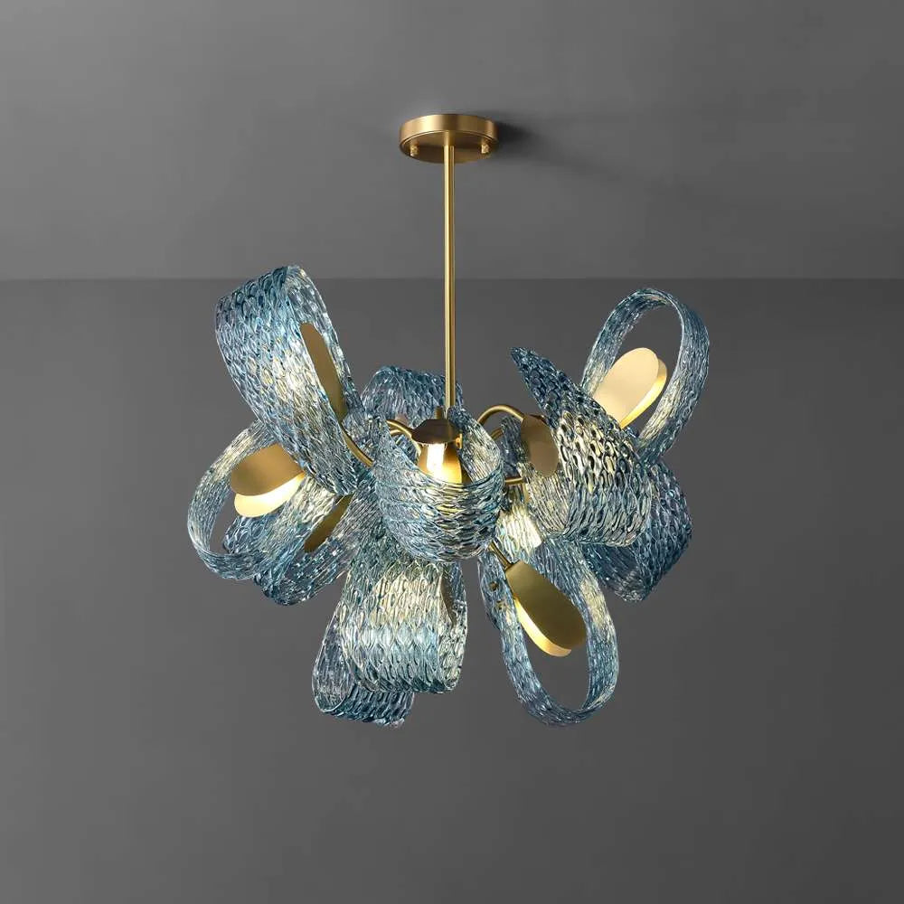 Modern Chandelier Lights with Blue Flower Cluster Glass Shade - view 1