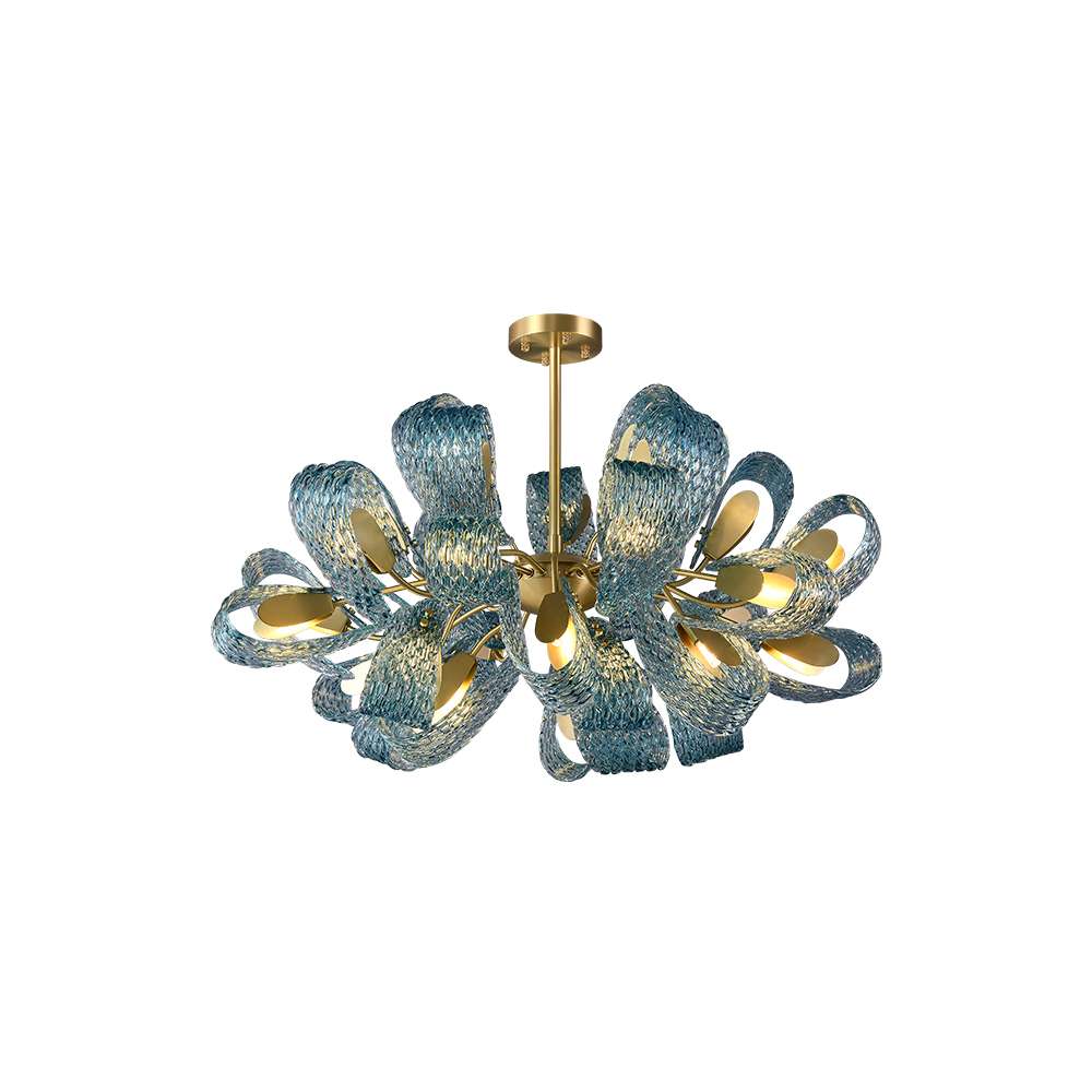 Modern Chandelier Lights with Blue Flower Cluster Glass Shade - view 10