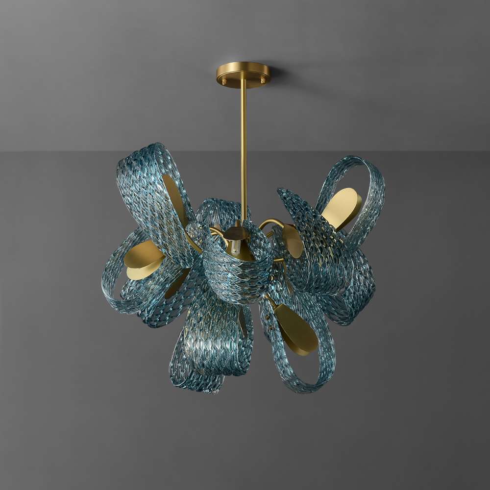 Modern Chandelier Lights with Blue Flower Cluster Glass Shade - view 2