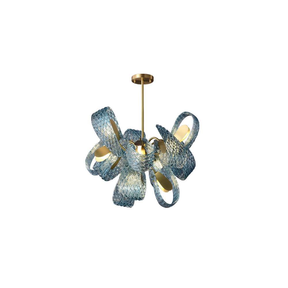 Modern Chandelier Lights with Blue Flower Cluster Glass Shade - view 8