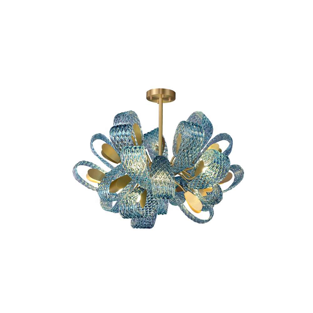 Modern Chandelier Lights with Blue Flower Cluster Glass Shade - view 9