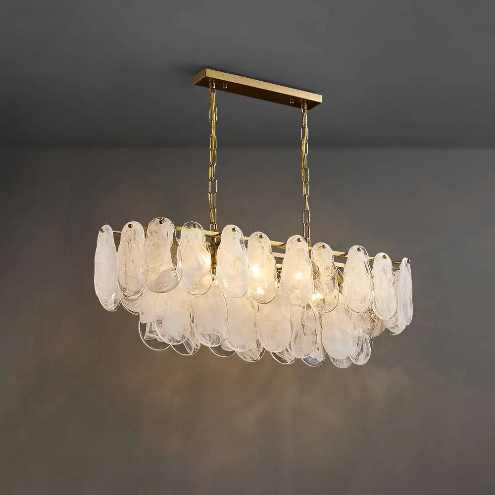 Tiered Glass Plates Brass Island Chandelier in White - view 1