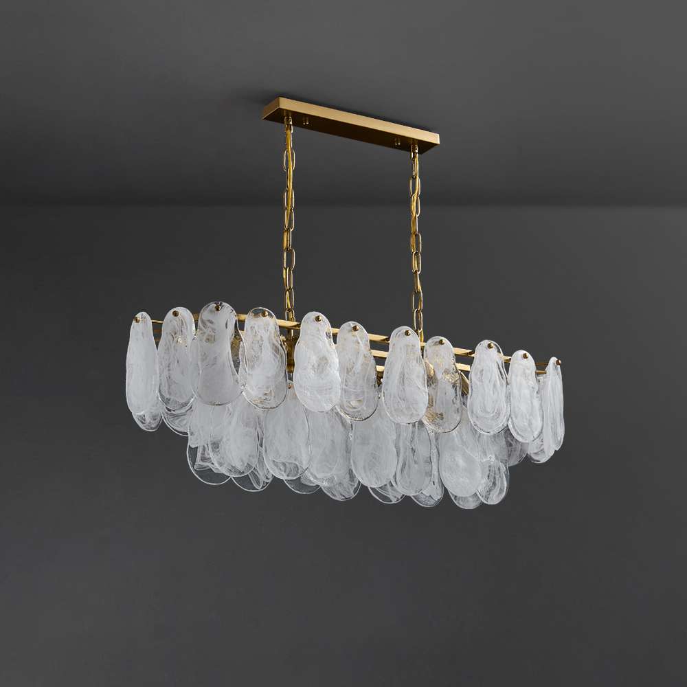 Tiered Glass Plates Brass Island Chandelier in White - view 2