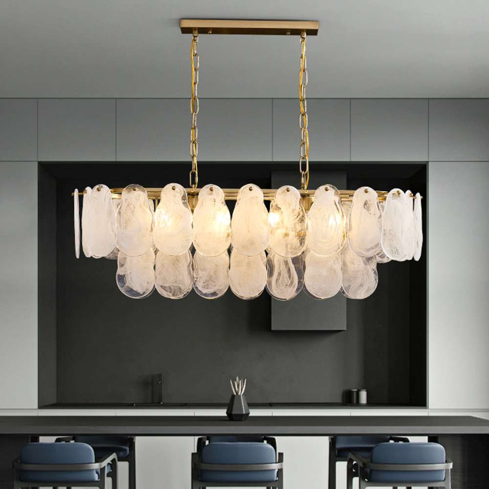 Tiered Glass Plates Brass Island Chandelier in White - view 3