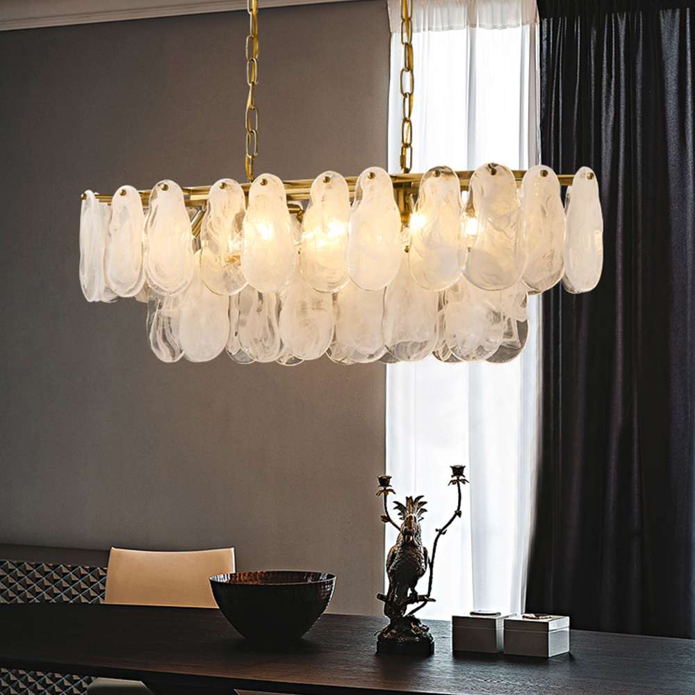 Tiered Glass Plates Brass Island Chandelier in White - view 5