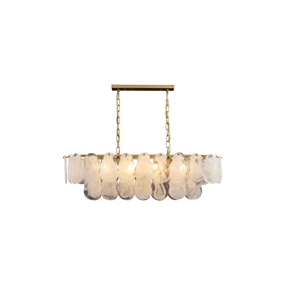 Tiered Glass Plates Brass Island Chandelier in White - view 8
