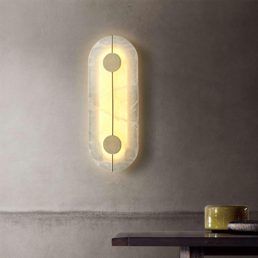 Minimalist Brace Natural Dolomite LED Brass Sconce - view 3