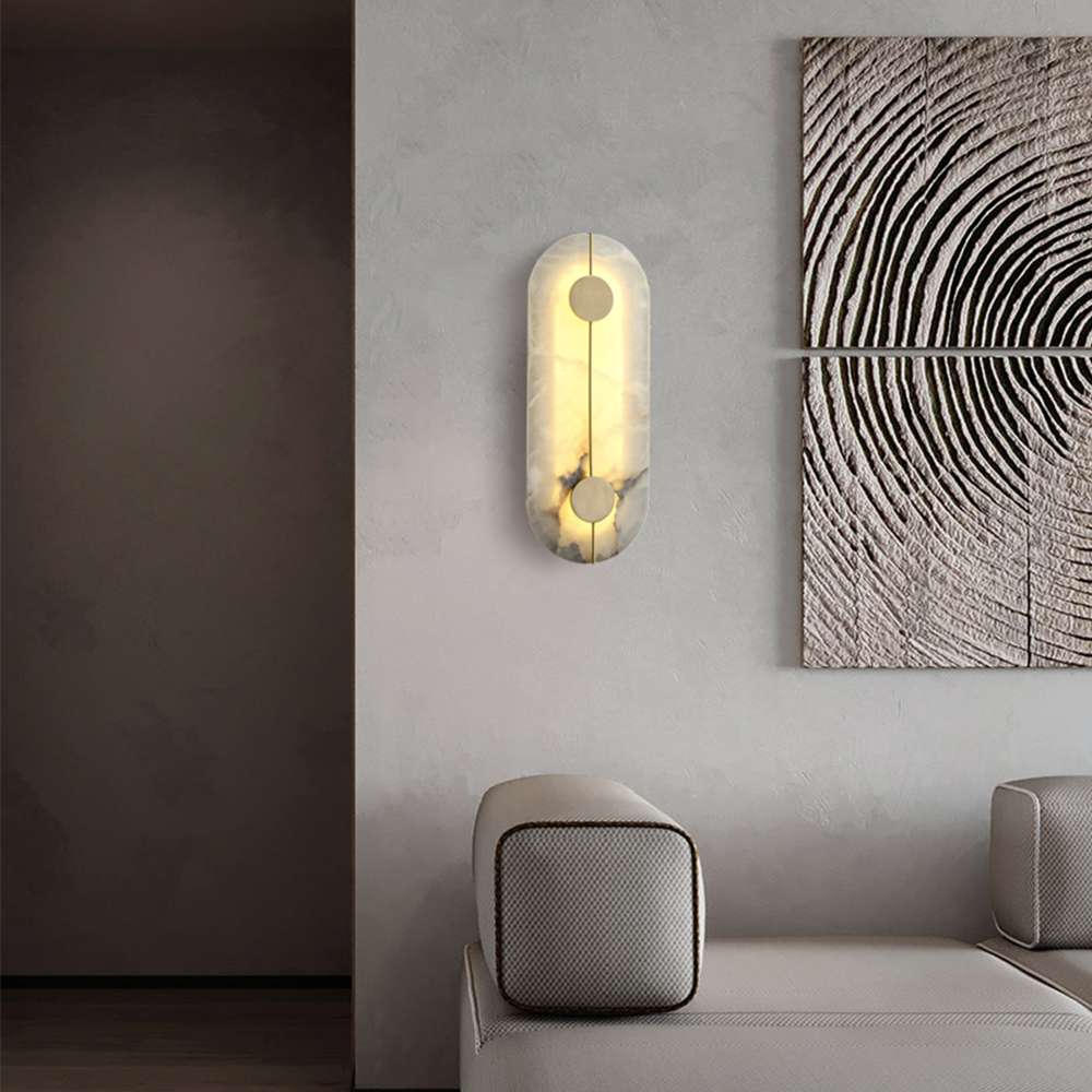 Minimalist Brace Natural Dolomite LED Brass Sconce - view 4