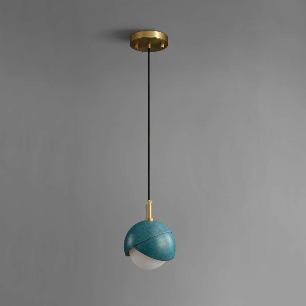Prussian Blue Benedict Brass Pendant Light With White Lampshade - view 2