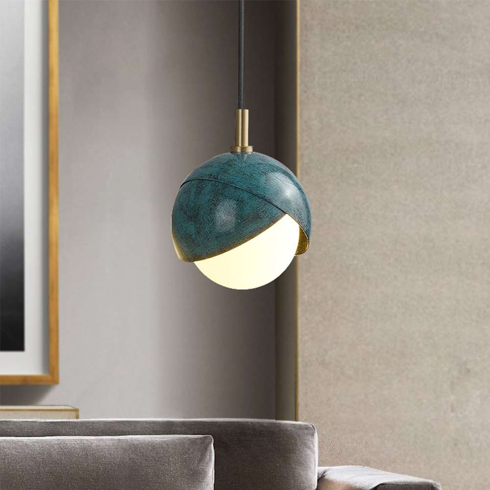 Prussian Blue Benedict Brass Pendant Light With White Lampshade - view 3