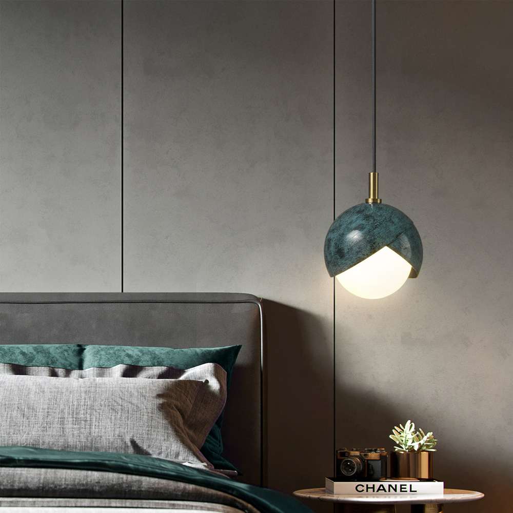 Prussian Blue Benedict Brass Pendant Light With White Lampshade - view 4