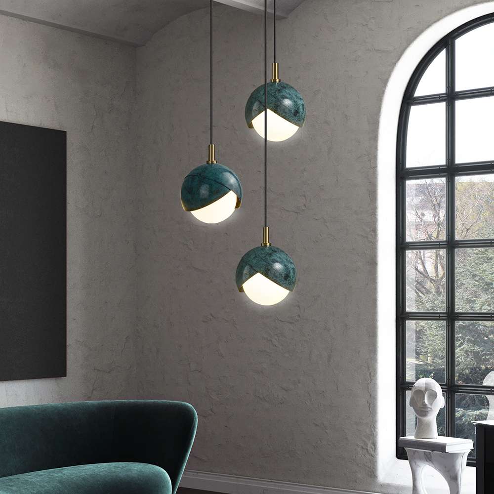 Prussian Blue Benedict Brass Pendant Light With White Lampshade - view 5