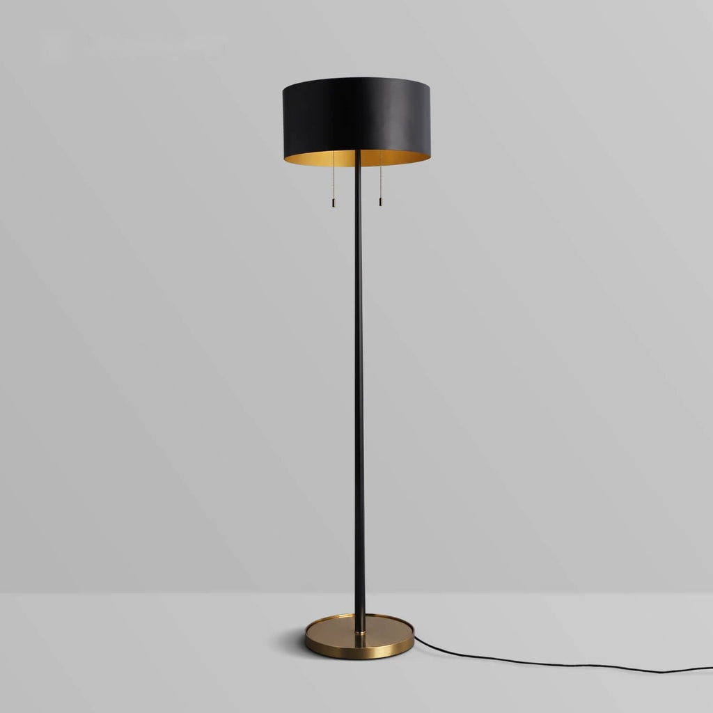 Matte Modern Black Floor Lamp By Light in the Space With Black Iron Drum Shade - view 2