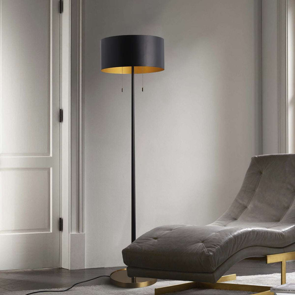 Matte Modern Black Floor Lamp By Light in the Space With Black Iron Drum Shade - view 3