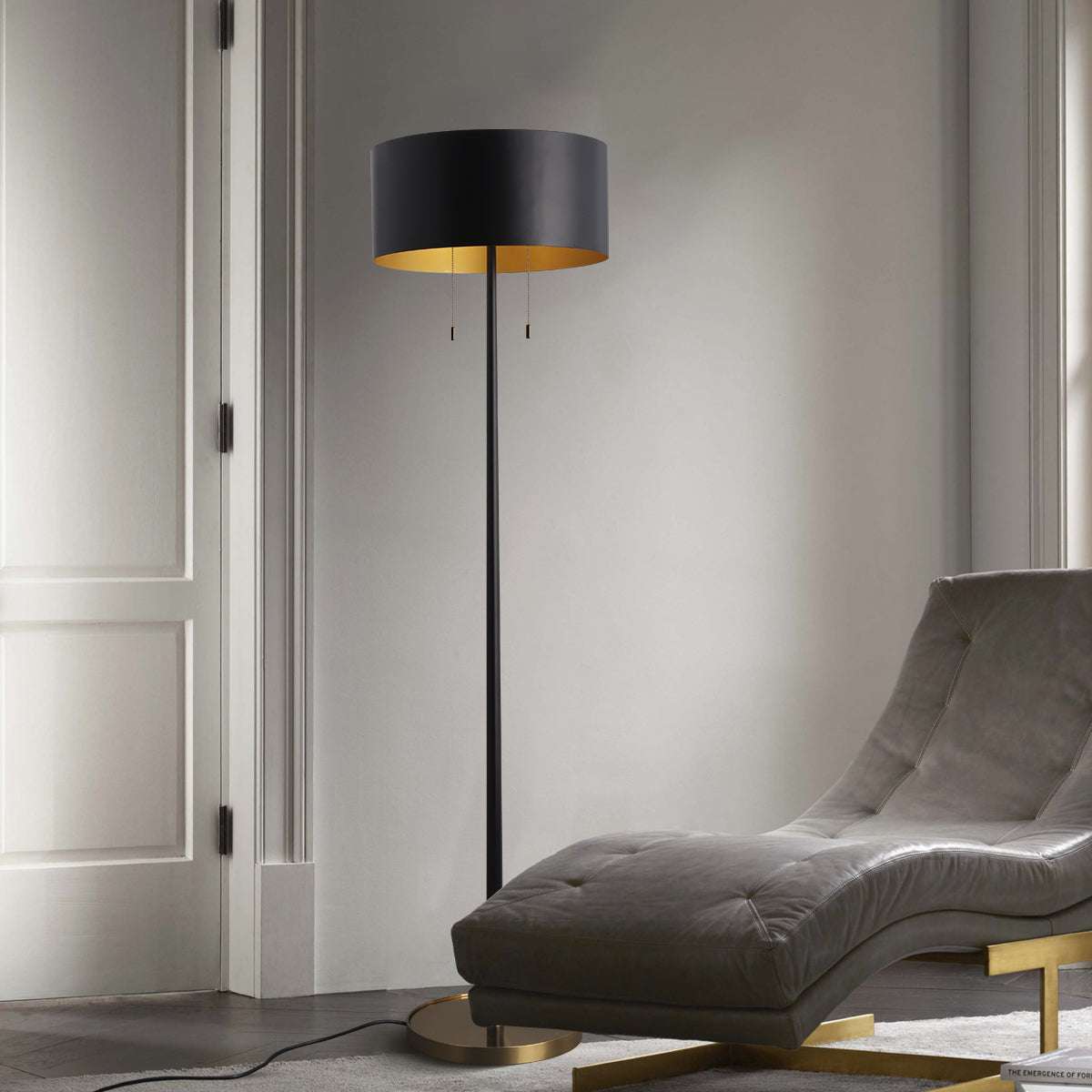 Matte Modern Black Floor Lamp By Light in the Space With Black Iron Drum Shade - view 3