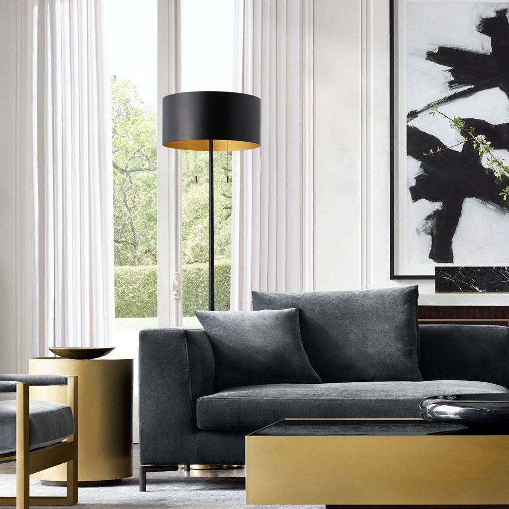Matte Modern Black Floor Lamp By Light in the Space With Black Iron Drum Shade - view 4