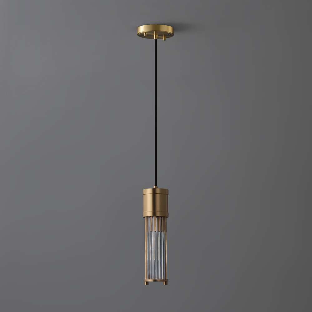 Allen Vintage Brushed Brass Clear Glass Mini Brass Pendant Light - view 2