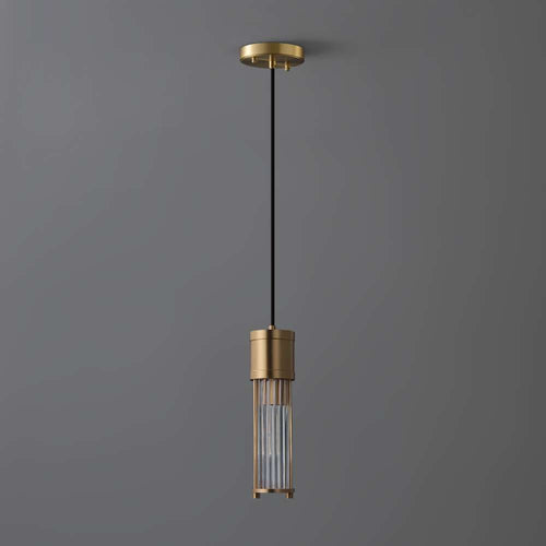 Allen Vintage Brushed Brass Clear Glass Mini Brass Pendant Light - view 2