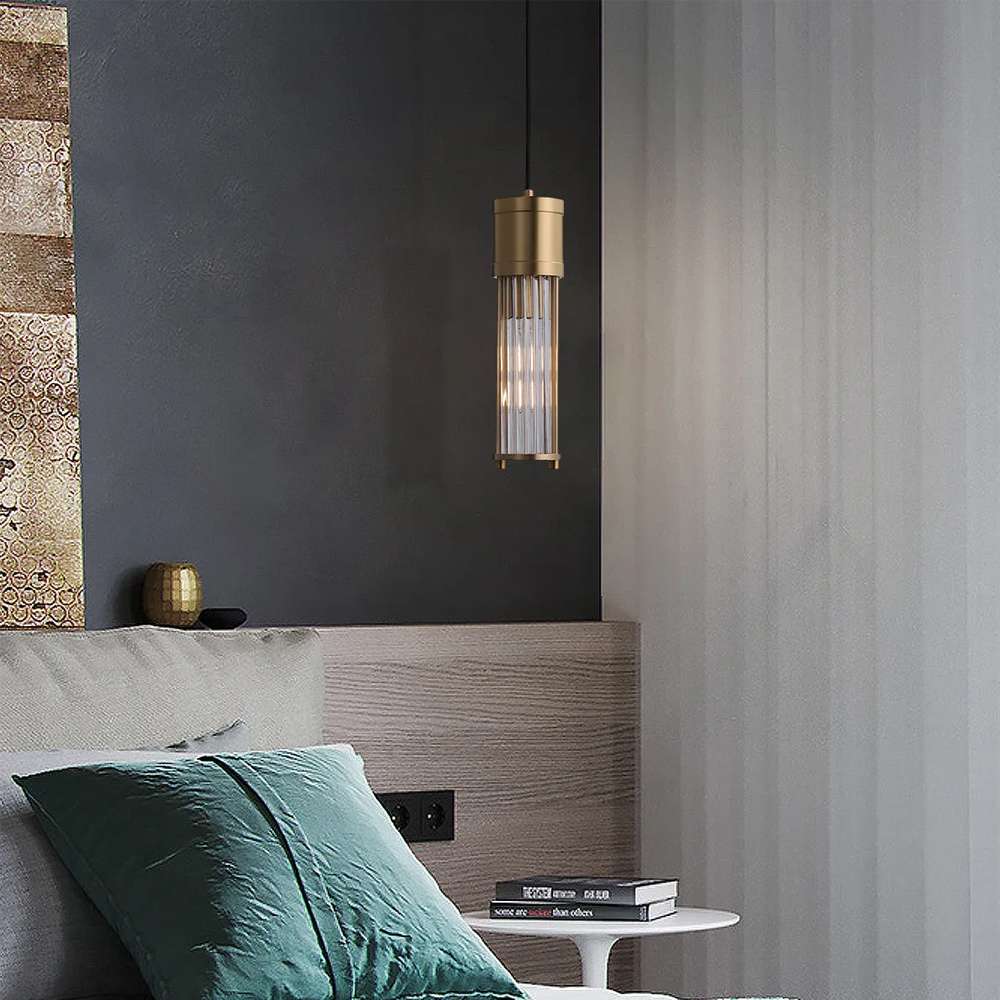 Allen Vintage Brushed Brass Clear Glass Mini Brass Pendant Light - view 3