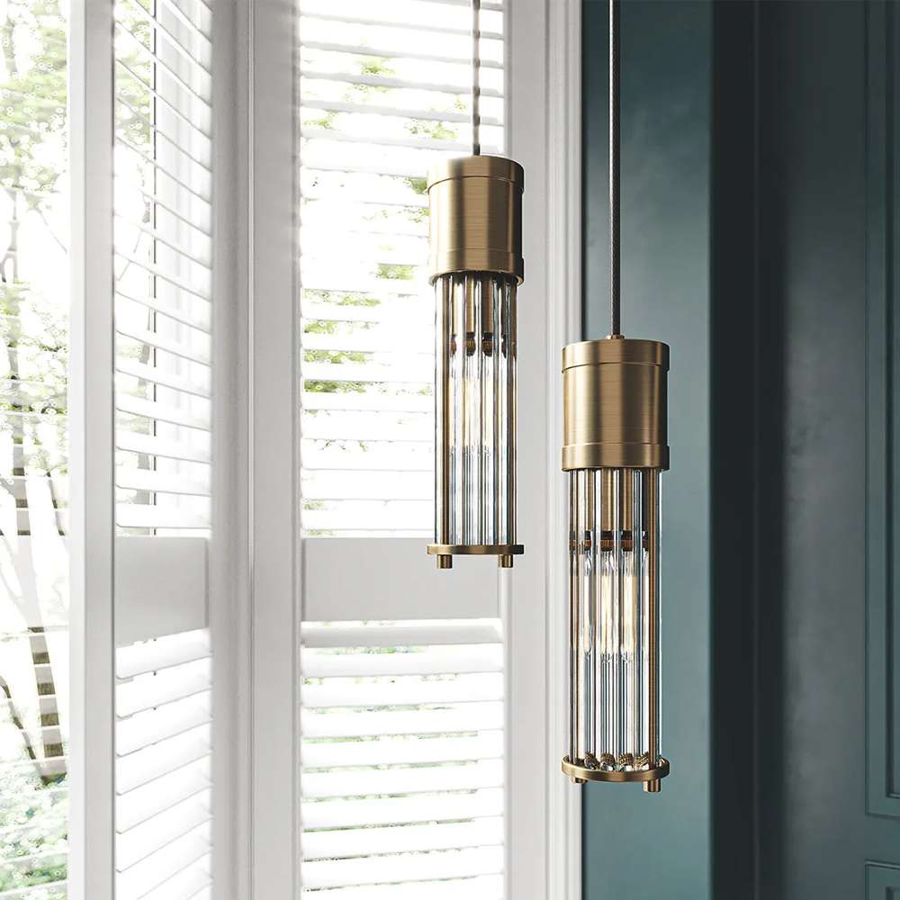 Allen Vintage Brushed Brass Clear Glass Mini Brass Pendant Light - view 4