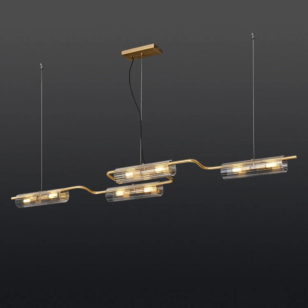 Ariel Aged Brass And Clear Glass Linear Chandelier - view 1