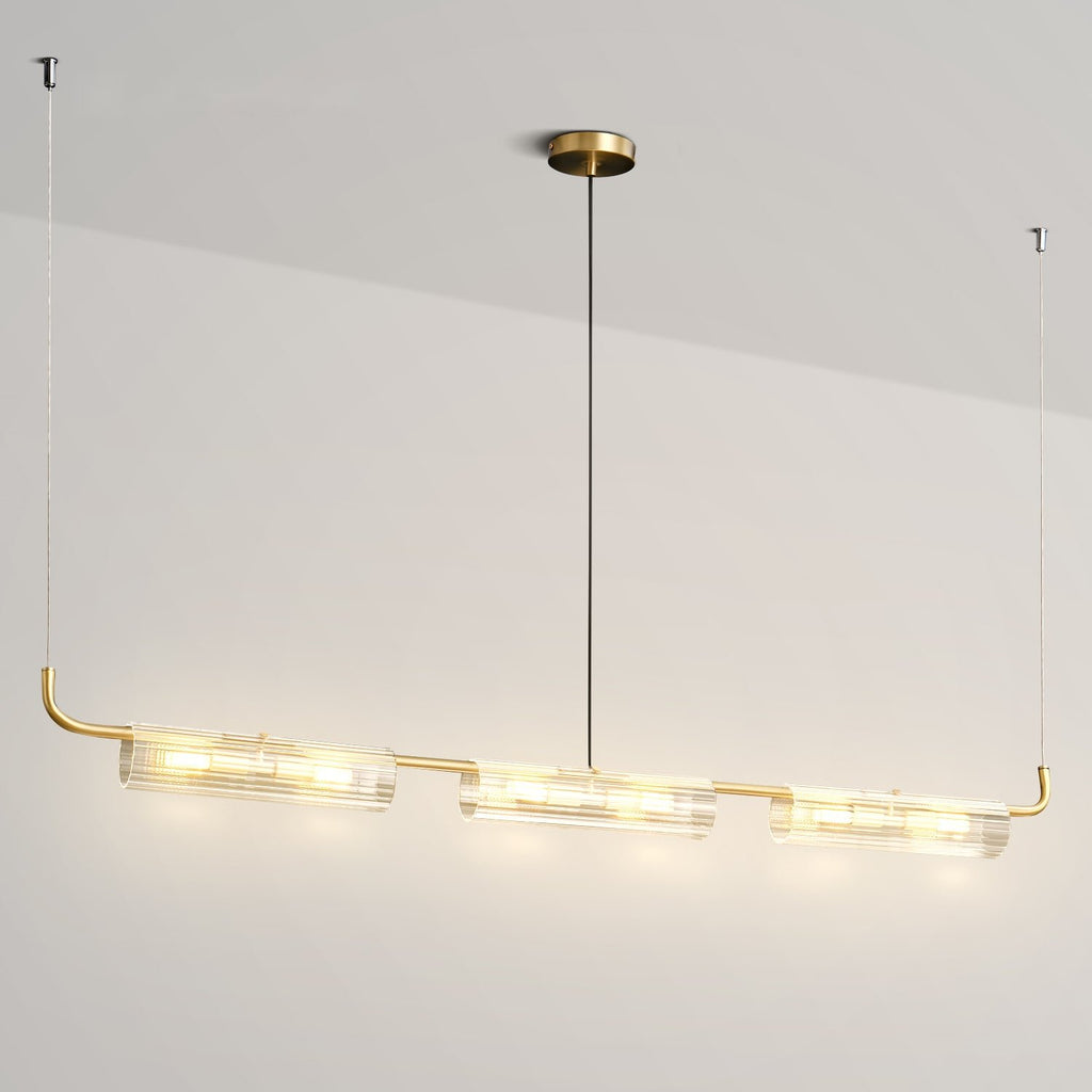 Ariel Aged Brass And Clear Glass Linear Chandelier - view 2
