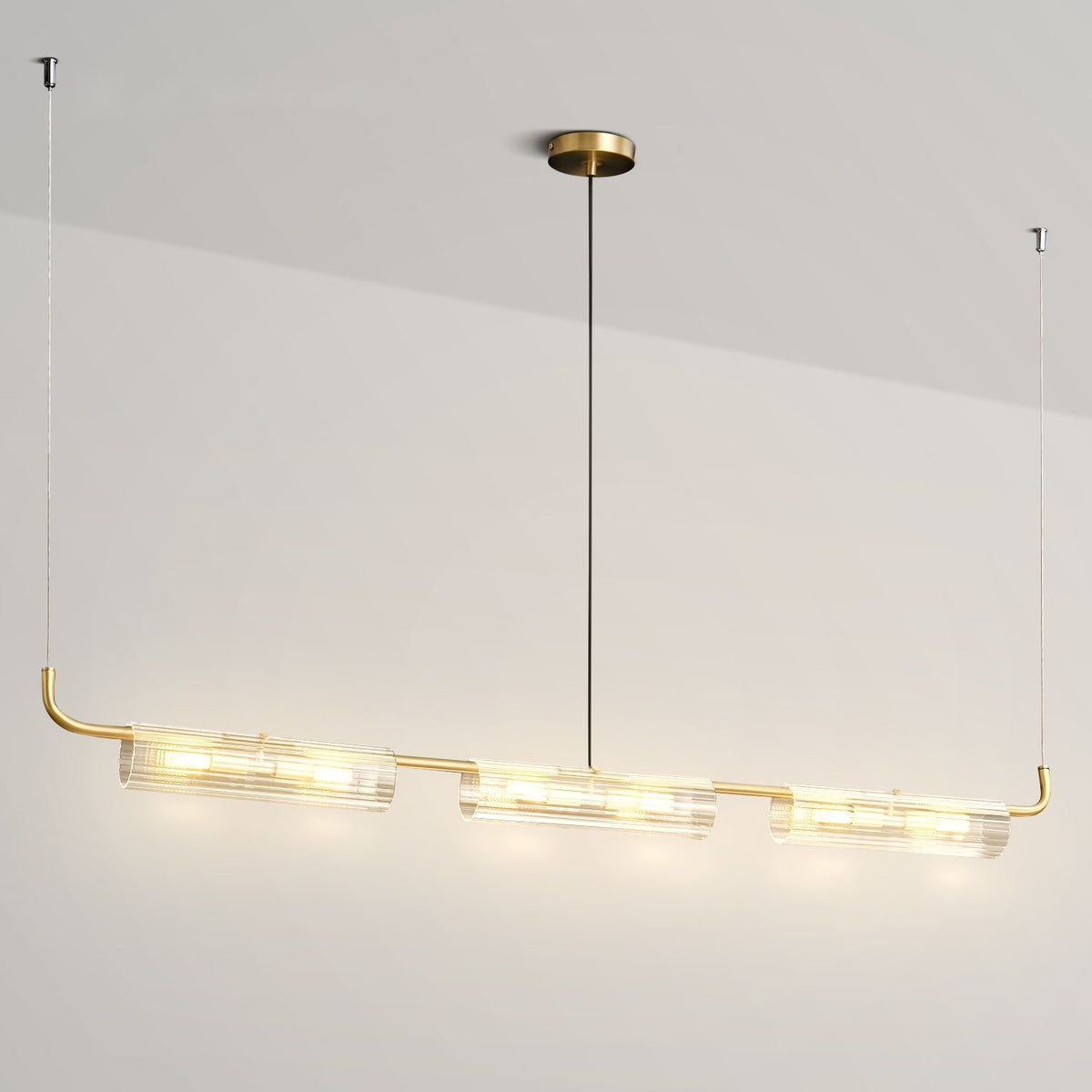 Ariel Aged Brass And Clear Glass Linear Chandelier - view 2