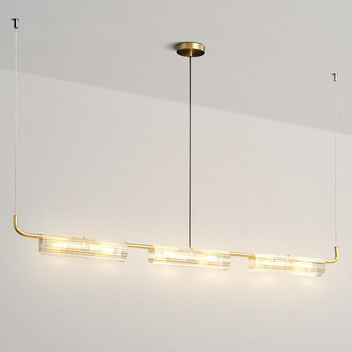 Ariel Aged Brass And Clear Glass Linear Chandelier - view 2
