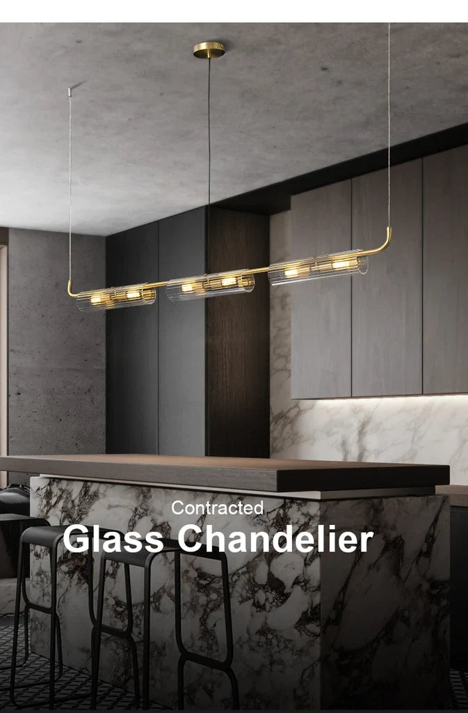 Ariel Aged Brass And Clear Glass Linear Chandelier - view 4
