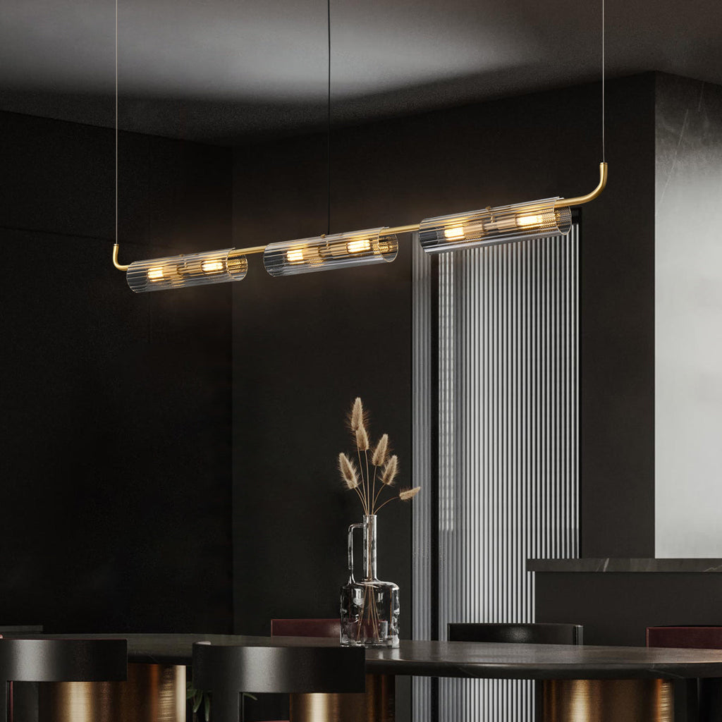 Ariel Aged Brass And Clear Glass Linear Chandelier - view 5