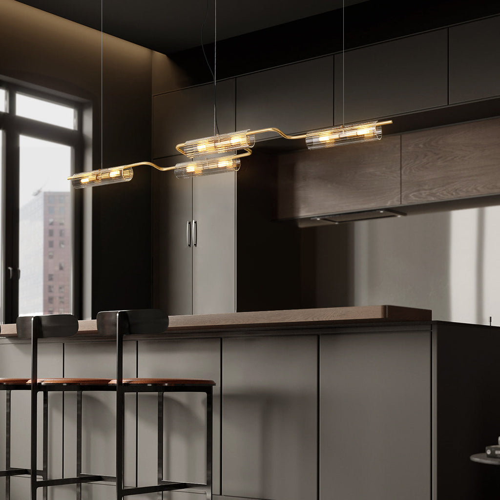 Ariel Aged Brass And Clear Glass Linear Chandelier - view 6