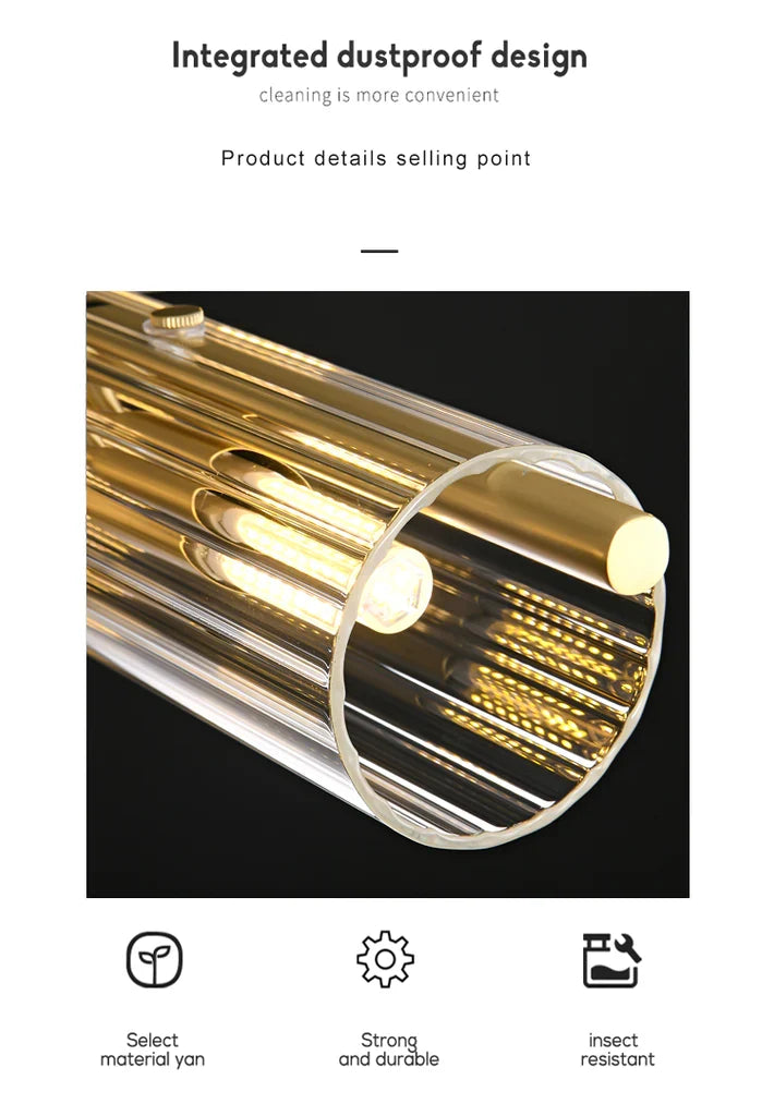 Ariel Aged Brass And Clear Glass Linear Chandelier - view 7