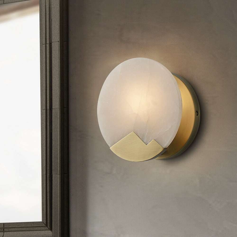 Modern Alabaster Metal Frame Wall Sconce - view 3