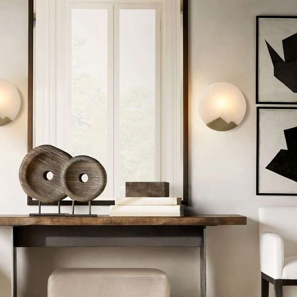 Modern Alabaster Metal Frame Wall Sconce - view 4