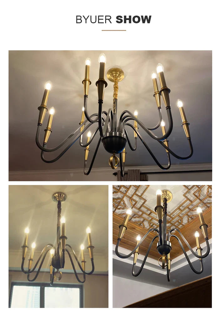 Karthe Elegant Black Brass Candle Chandelier - view 6