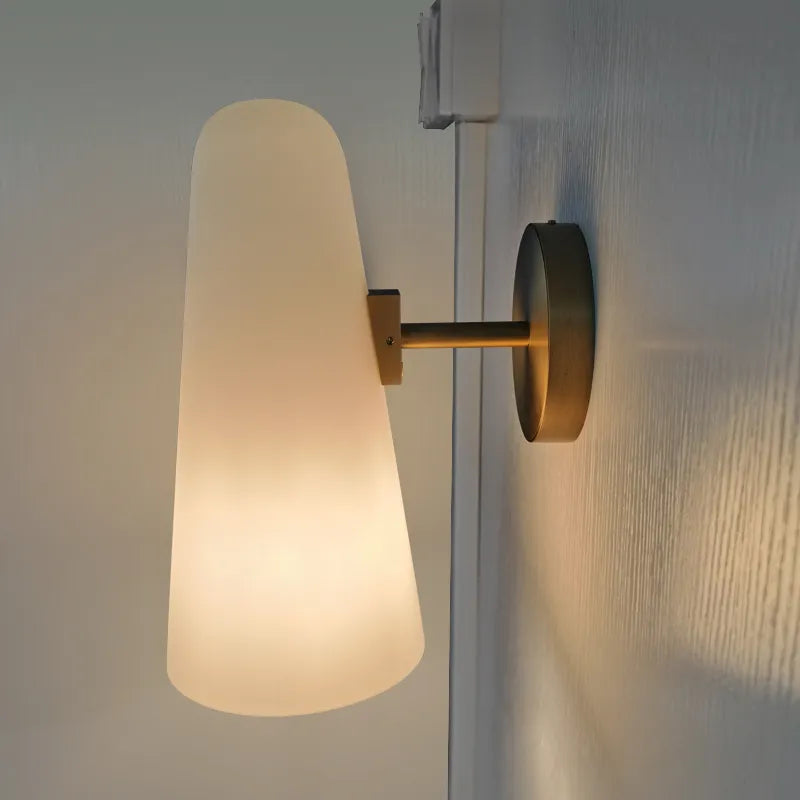 White Glass Single Shade Brass Wall Sconce - view 1
