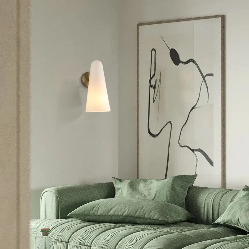 White Glass Single Shade Brass Wall Sconce - view 2