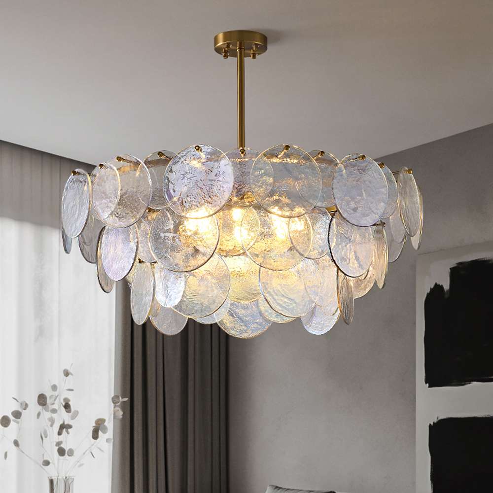 Rippled Round Chandelier - Elegant Glass Chandelier Lighting - view 3