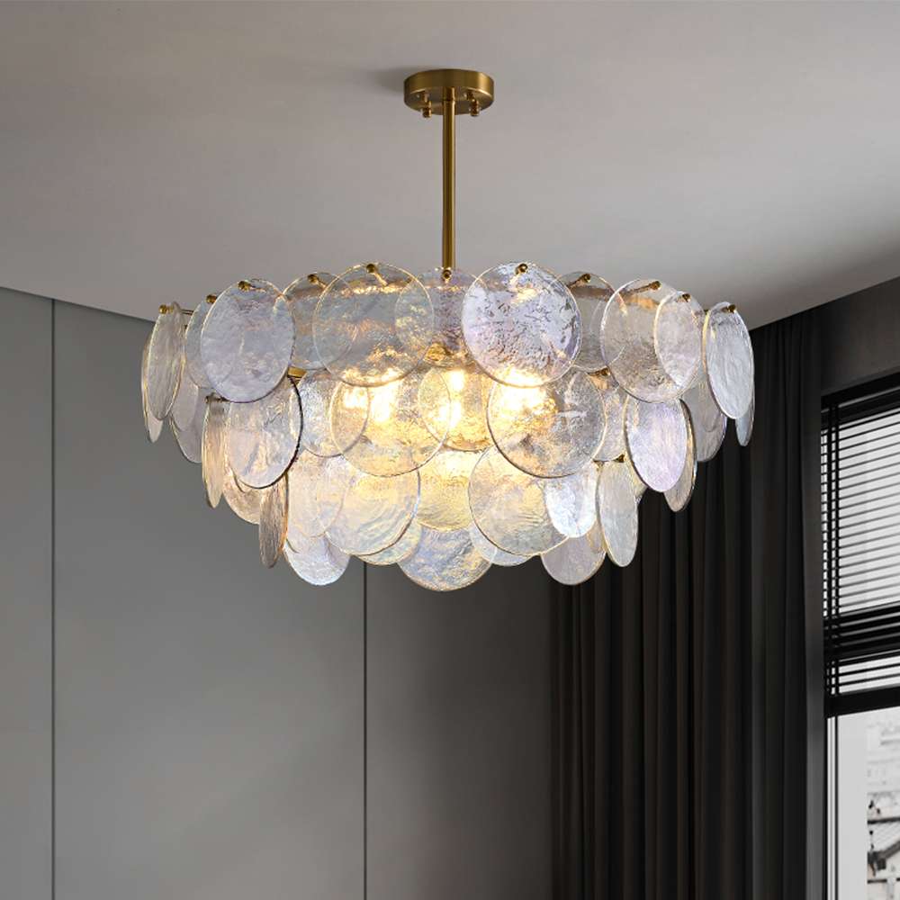 Rippled Round Chandelier - Elegant Glass Chandelier Lighting - view 4