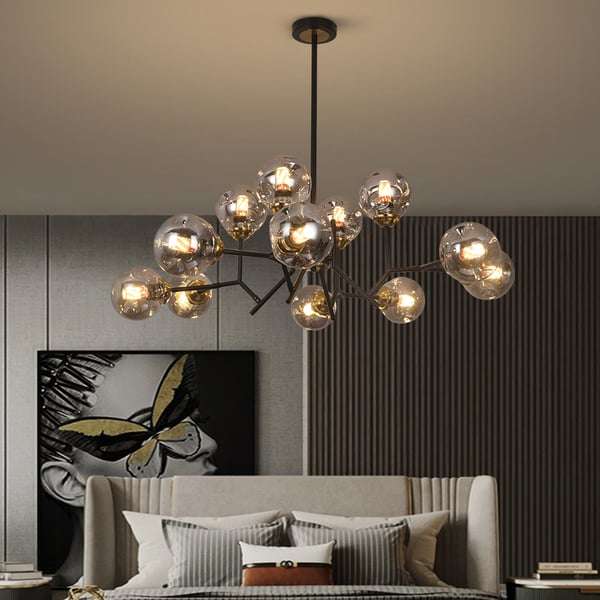Modern Chandelier For Living Room Globe Glass Shade Black Chandelier - view 2