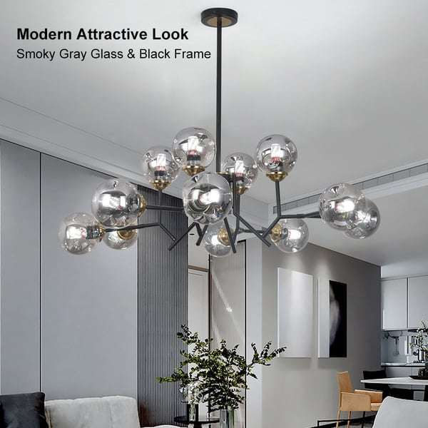 Modern Chandelier For Living Room Globe Glass Shade Black Chandelier - view 5