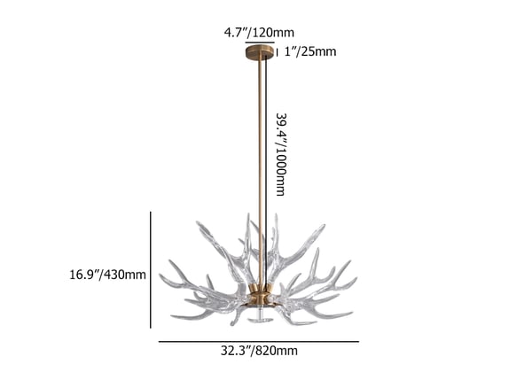 Modern Gold Clear Antler Chandelier - Art Deco Style - view 8