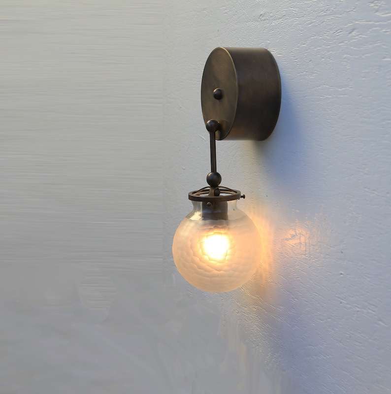Hand-Blown Cutting-Glass Shade Aged Brass Wall Sconce Lighting - view 1