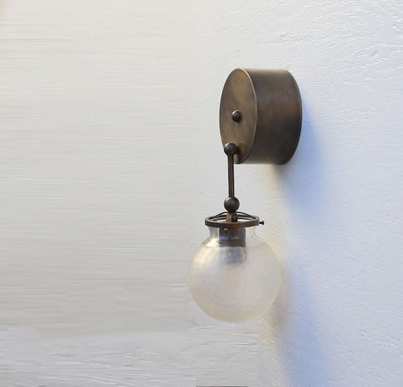 Hand-Blown Cutting-Glass Shade Aged Brass Wall Sconce Lighting - view 2