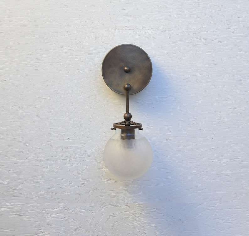 Hand-Blown Cutting-Glass Shade Aged Brass Wall Sconce Lighting - view 3