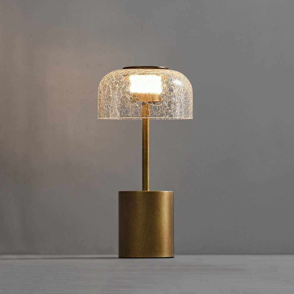 Crack Glass Lampshade Gold Reading Table Lamp With Solid Base - view 1